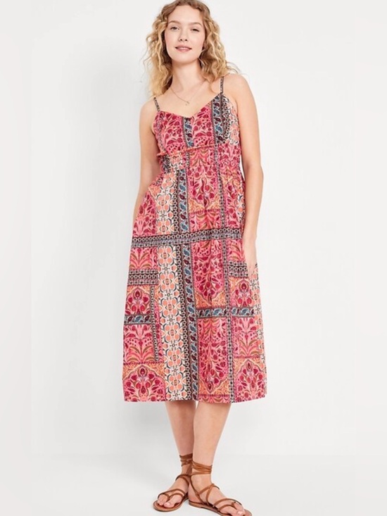 Old Navy Dresses & Skirts - Old Navy Waist Defined Midi Tank Dress Medium in Pink Paisley - C1-304